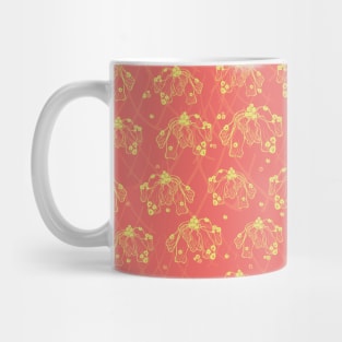 Doodle flowers yellow on a coral background Mug